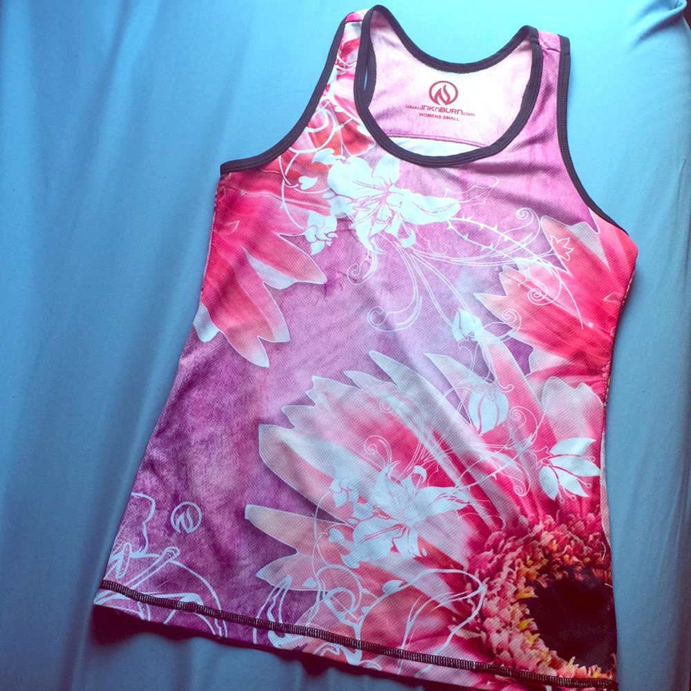 Athletic tank top Pink floral flowered workout